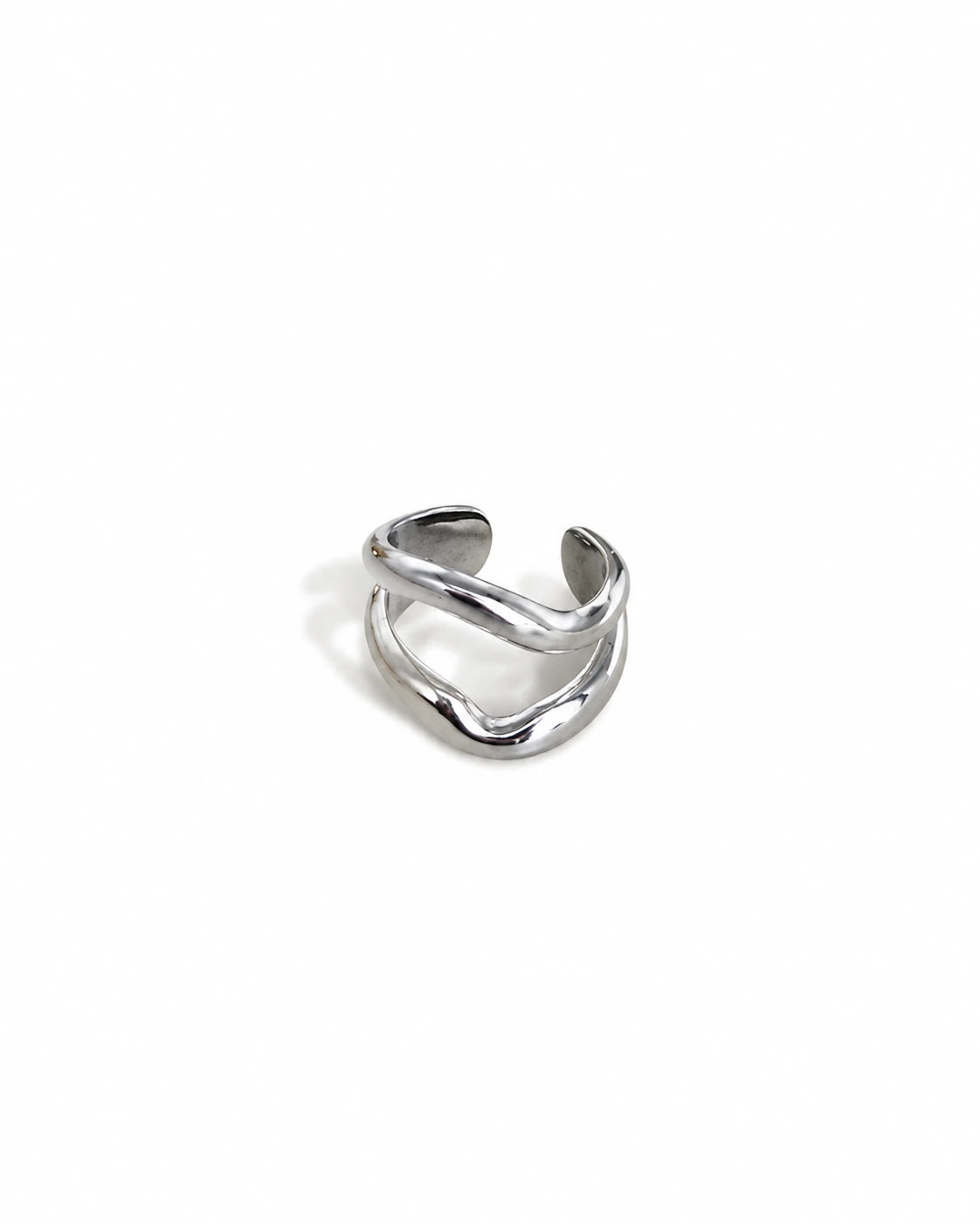 Bague d’oreille en acier inoxydable à deux anneaux ondulés superposés argentée