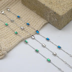 Bracelets en acier sertis de diamants rectangulaires  en Zircons vert bleu blanc