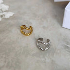 Earcuffs fine à deux anneaux ondulés doré et argenté