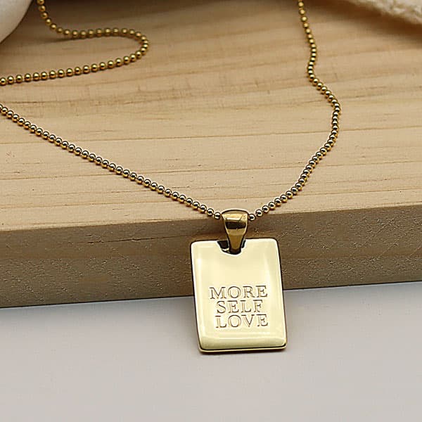 Blossom ∣ Collier en Acier inoxydable pendentif rectangulaire gravé
