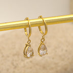Petites boucles dorées en acier inoxydable avec pendentif goutte d'eau en Zircon blanc 