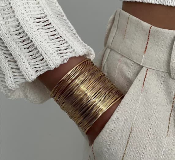 bracelet manchette en acier inoxydabe style ethnique en couche de fils métalliques superposés