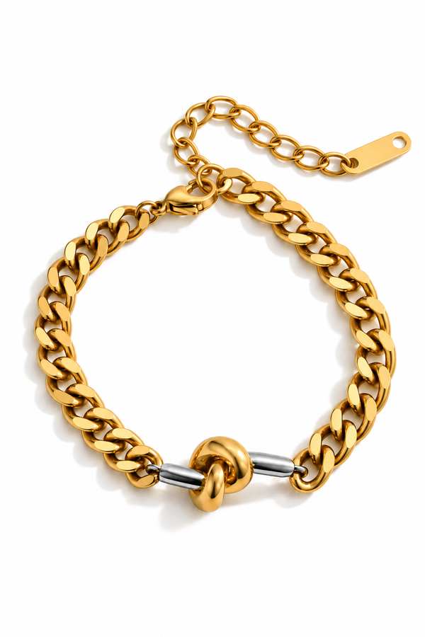 Bracelet maille en acier bi-color au style Bohème tressé avec un noeud au centre
