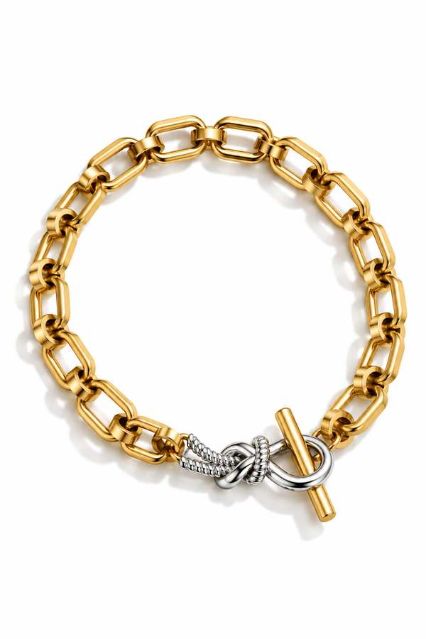 Bracelets maille en acier doré au style Bohème avec un noeud de couleur argenté