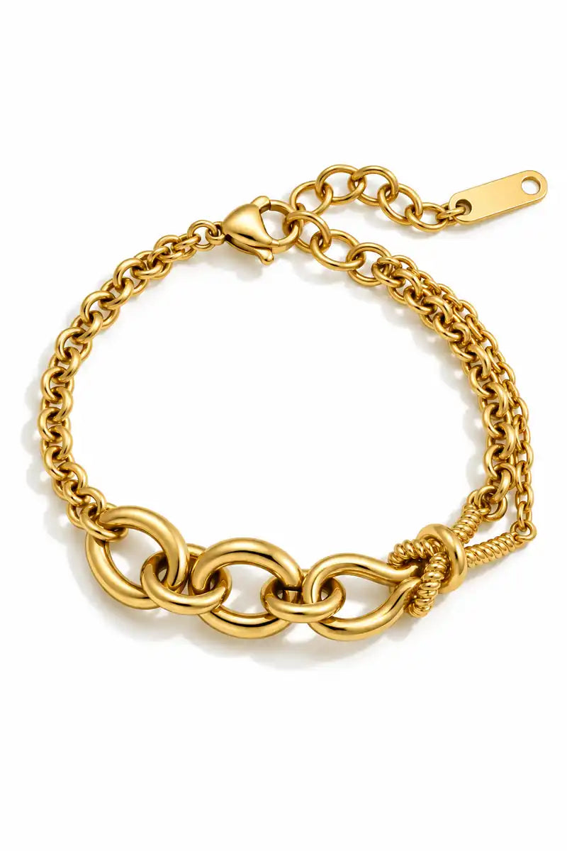 Bracelets maille en acier au style Bohème avec différentes sections de maillons,épais et plus in, et un noeud au centre