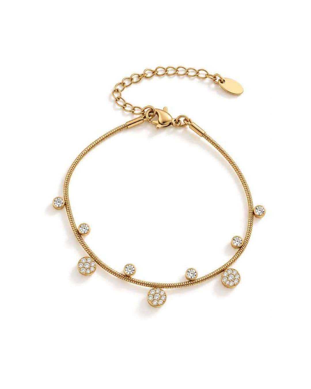 Bracelet en acier inoxydable fin, dorés avec de petits pendentifs en zircons et forme de fleur