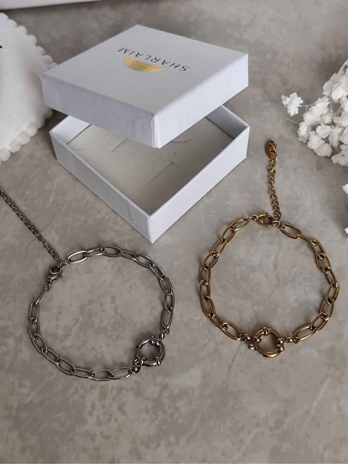 Bracelets en maille fine en acier inoxydable avec fermoir marin doré et argenté