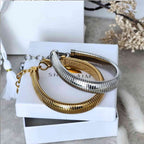 Bracelets en acier inoxydable 316L à maille serpent striées avec barre pivotante texturée doré ou argenté