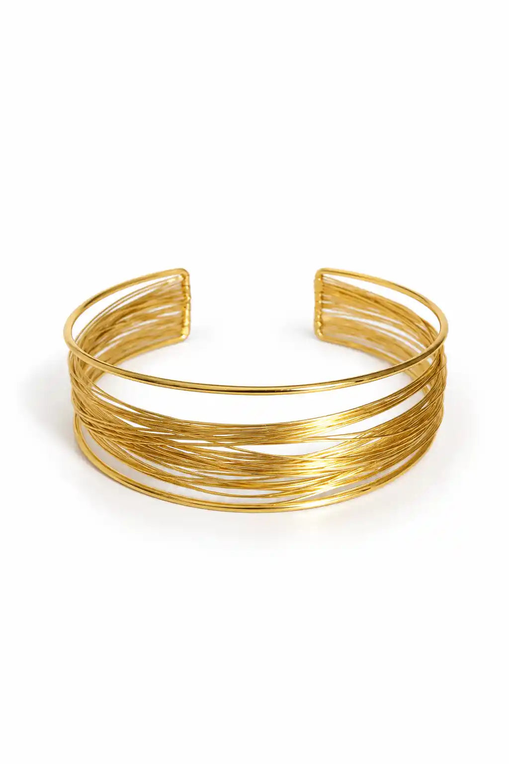 Choker large en acier doré composé de fils métalliques superposés