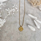 Colliers pendentif en acier inoxydable martelés style ethnique doré en forme de rond et chaîne  à petites billes