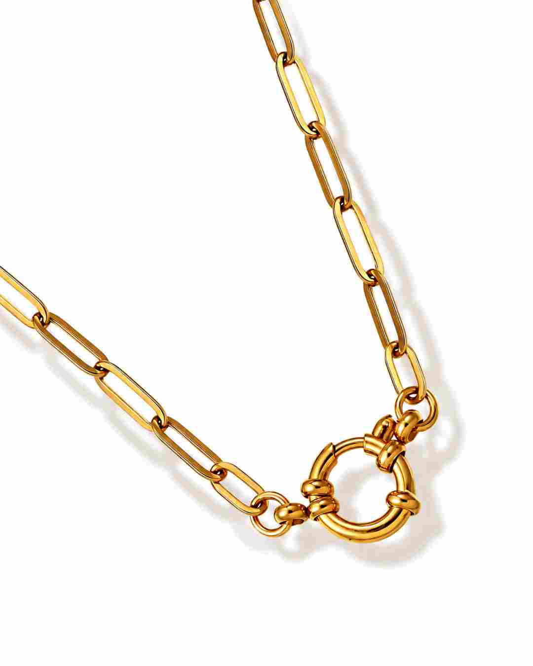 Collier acier inoxydable femme doré avec maille trombone et fermoir marin