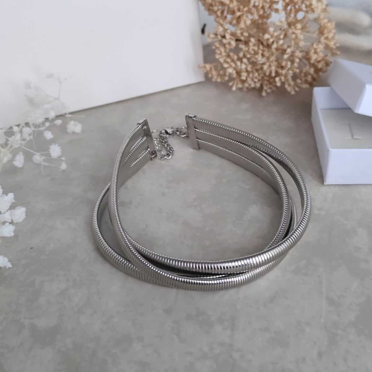  collier multirangs en acier inoxydable  argenté