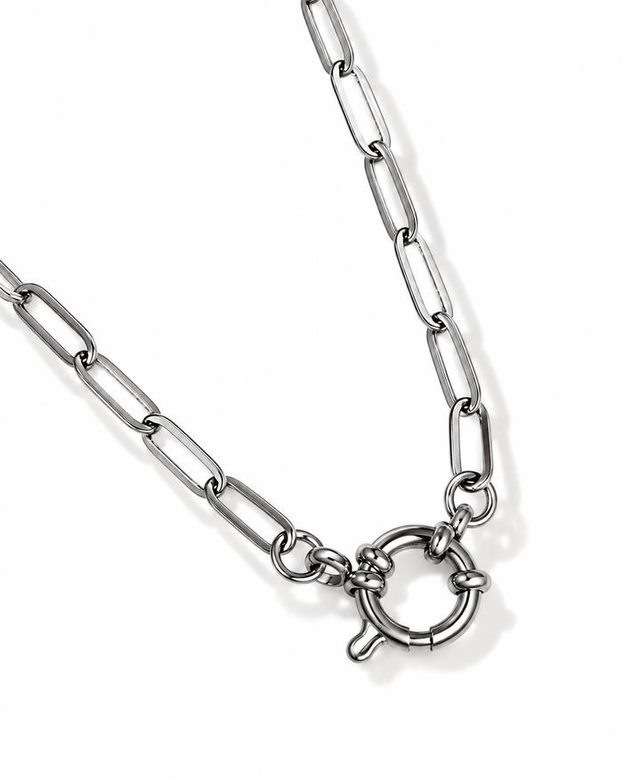 Collier acier inoxydable femme argenté avec maille trombone et fermoir marin