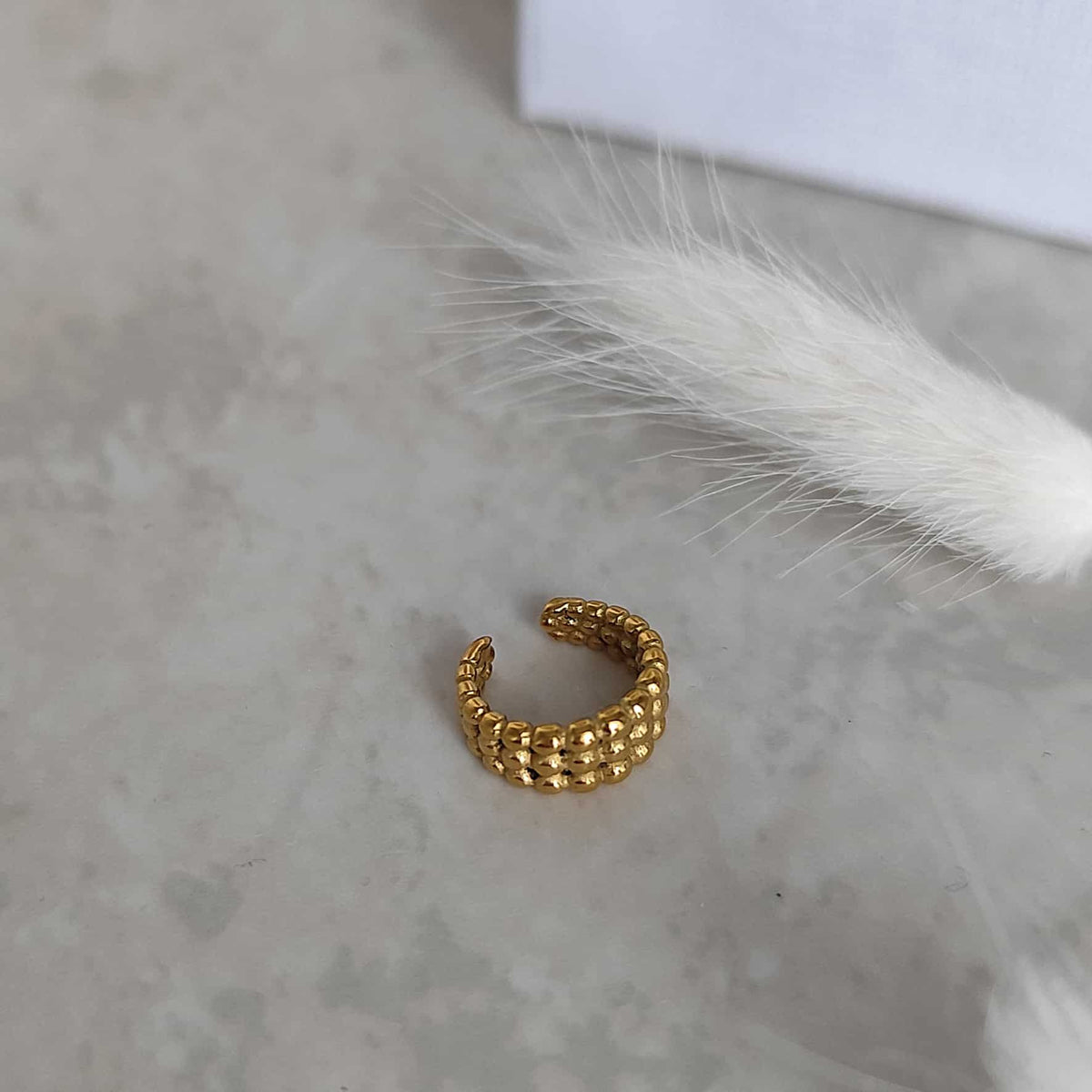  earcuff doré en acier inoxydable  multi‑rang de petites billes dorées