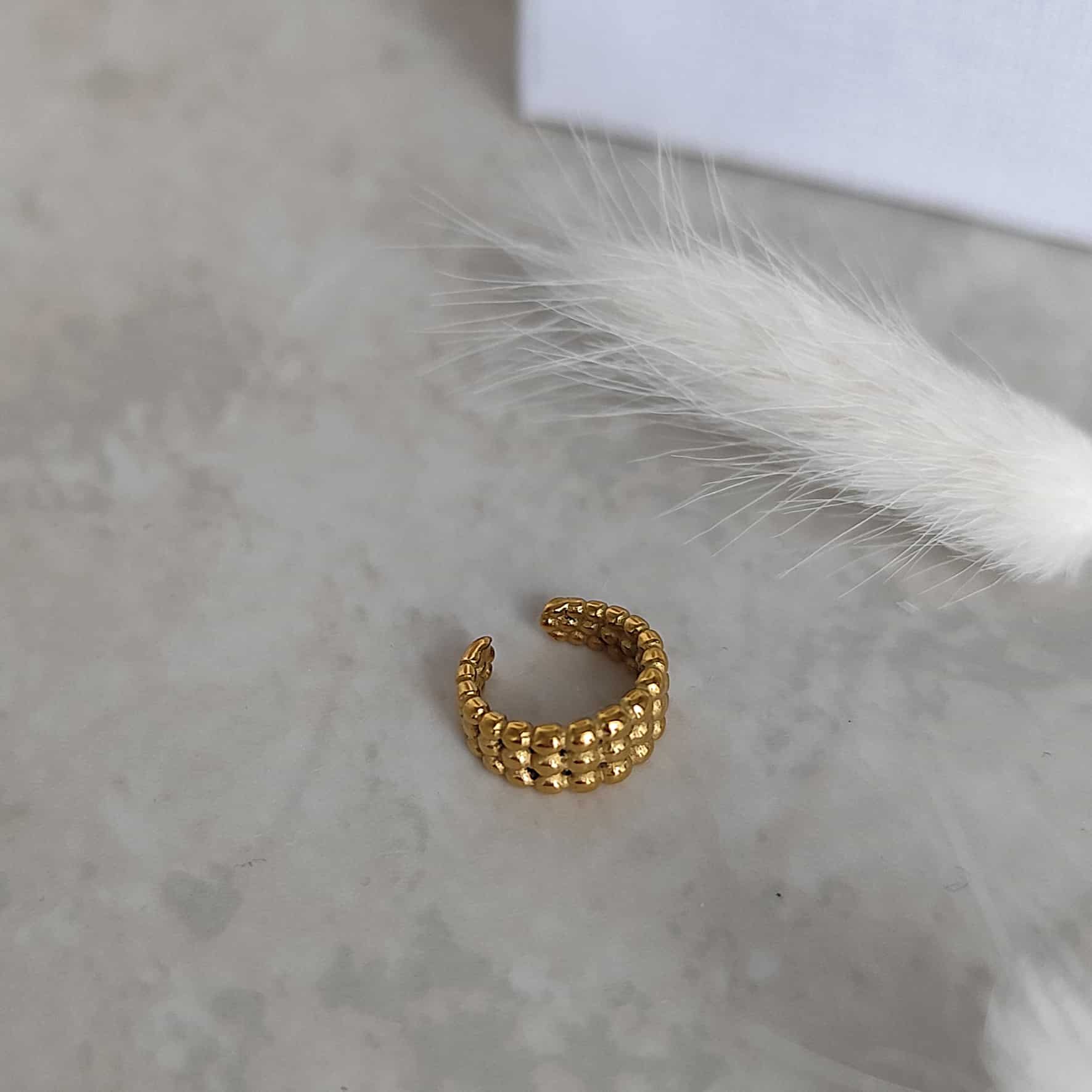  earcuff en acier inoxydable  multi‑rang de petites billes dorées