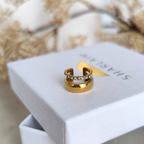  earcuff en acier inoxydable deux rangs dorée  certie d'une couronne  de diamants en zircon