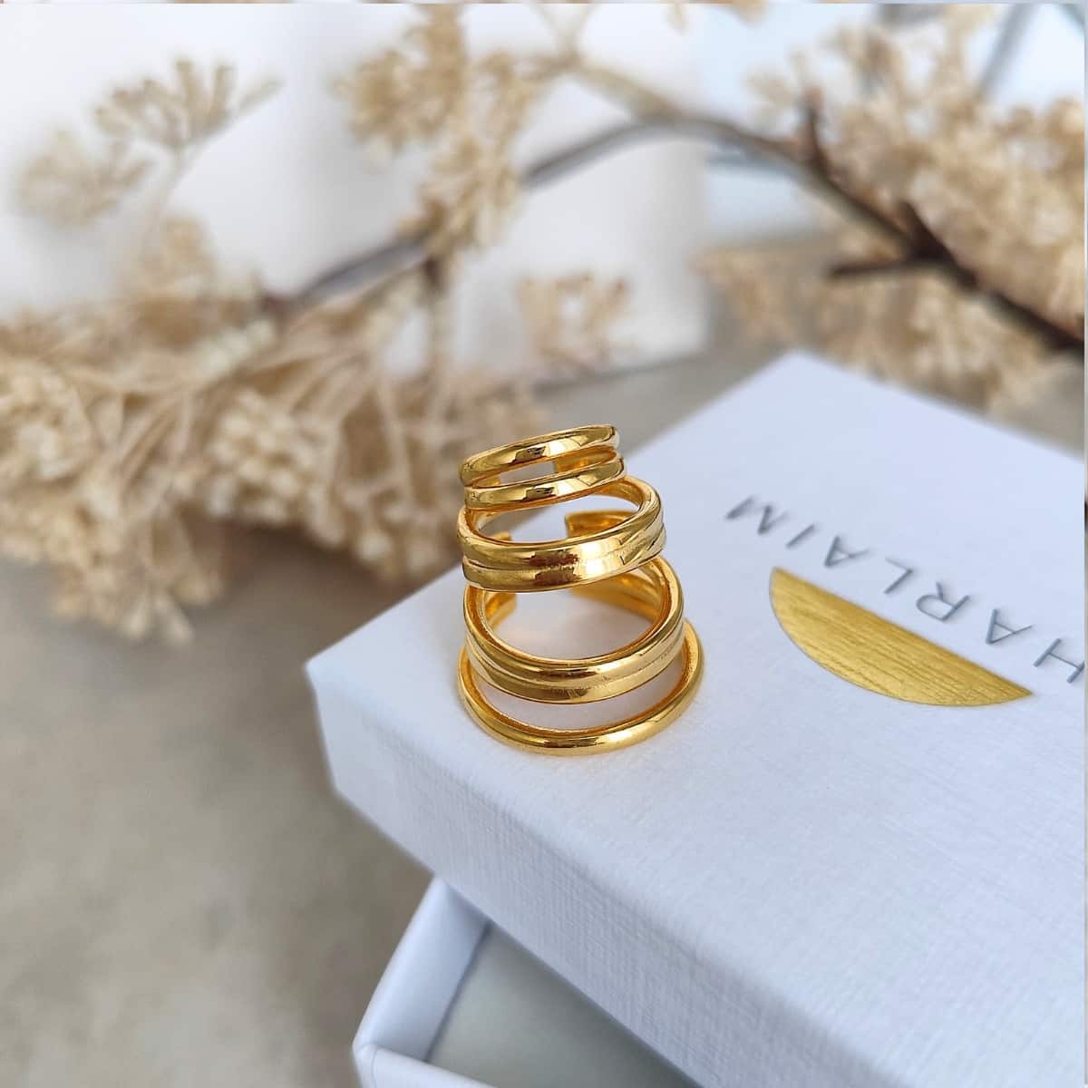 earcuff en acier inoxydab multi-anneaux dorée