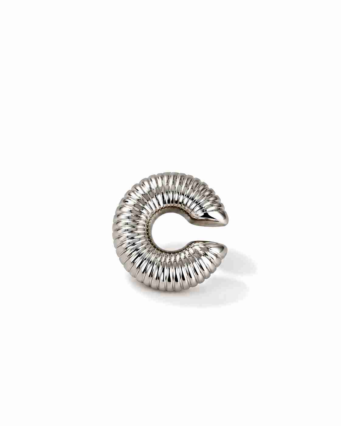 earcuffs en acier inoxydable argenté strié en forme d'anneau grand et épais