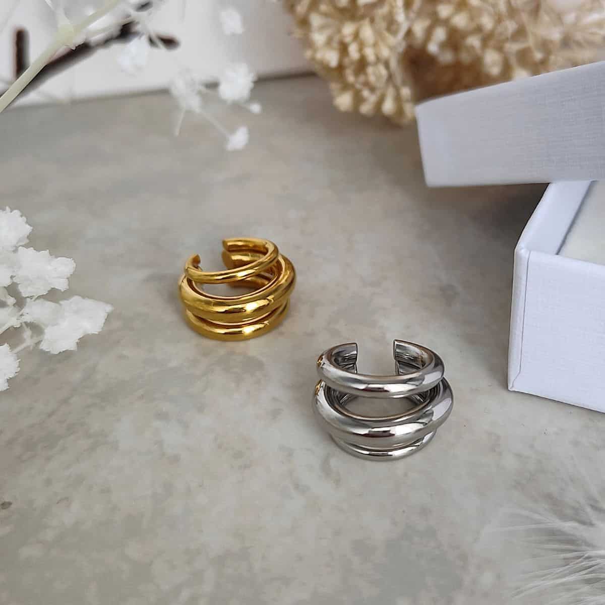 earcuffs en acier inoxydable 3 anneaux